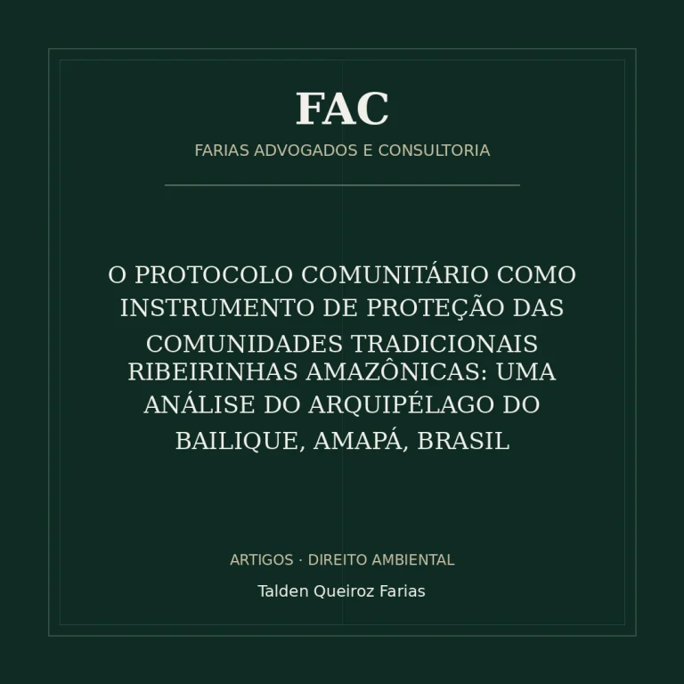 O PROTOCOLO COMUNITÁRIO COMO INSTRUMENTO DE PROTEÇÃO DAS COMUNIDADES TRADICIONAIS RIBEIRINHAS AMAZÔNICAS: UMA ANÁLISE DO ARQUIPÉLAGO DO BAILIQUE, AMAPÁ, BRASIL
